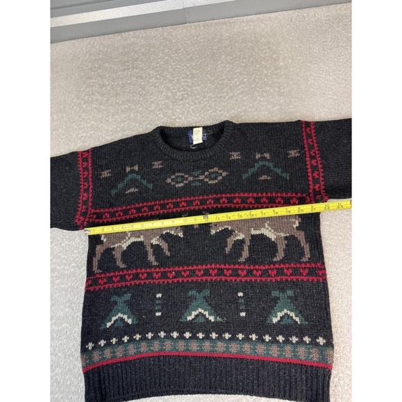 Woolrich Sweater Mens Medium Gray 100% Wool Fair Isle Deer Knit Pullover - Picture 4 of 6
